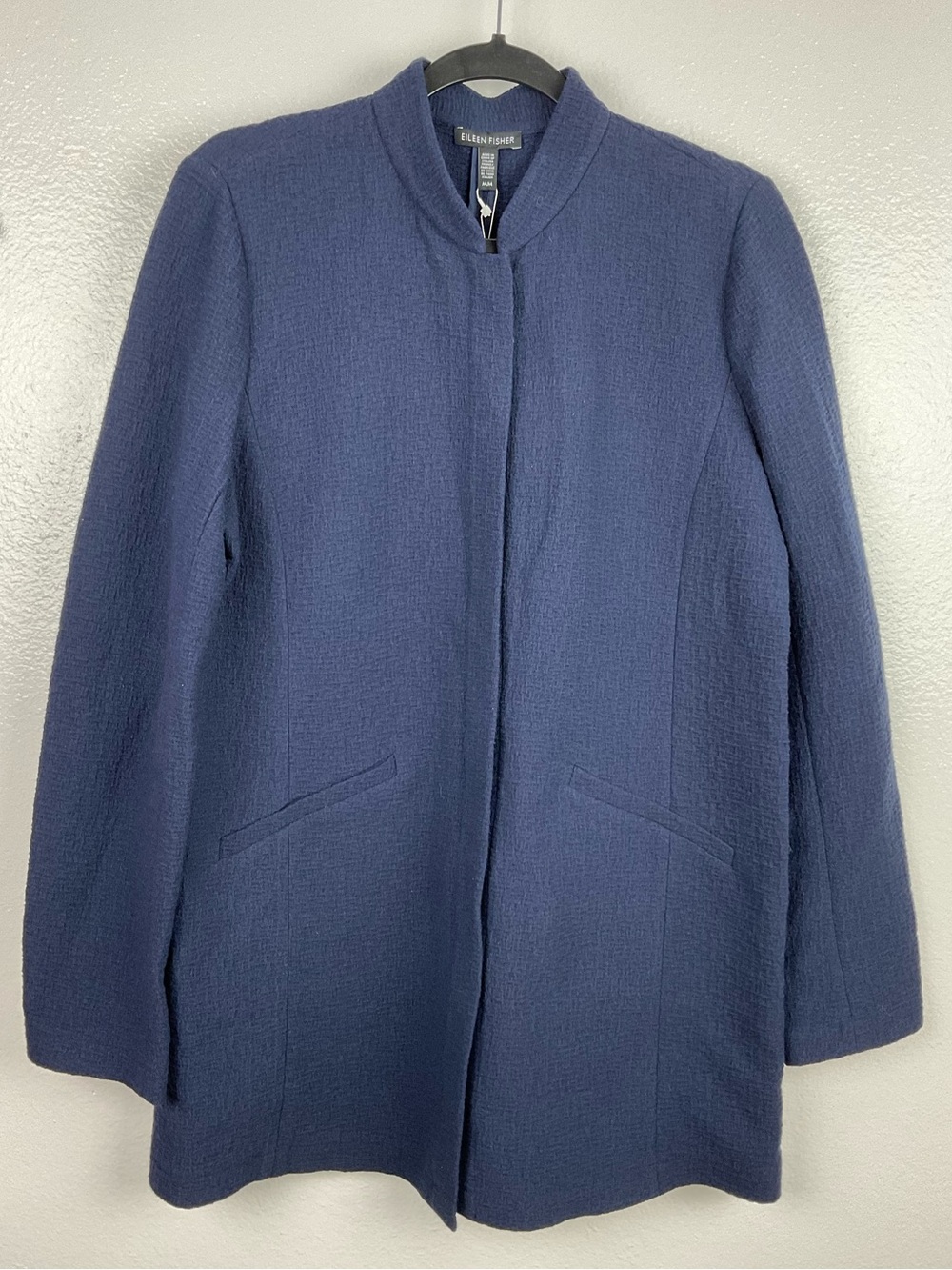 Eileen Fisher Textural Cotton Tencel Stretch Stand Collar Jacket